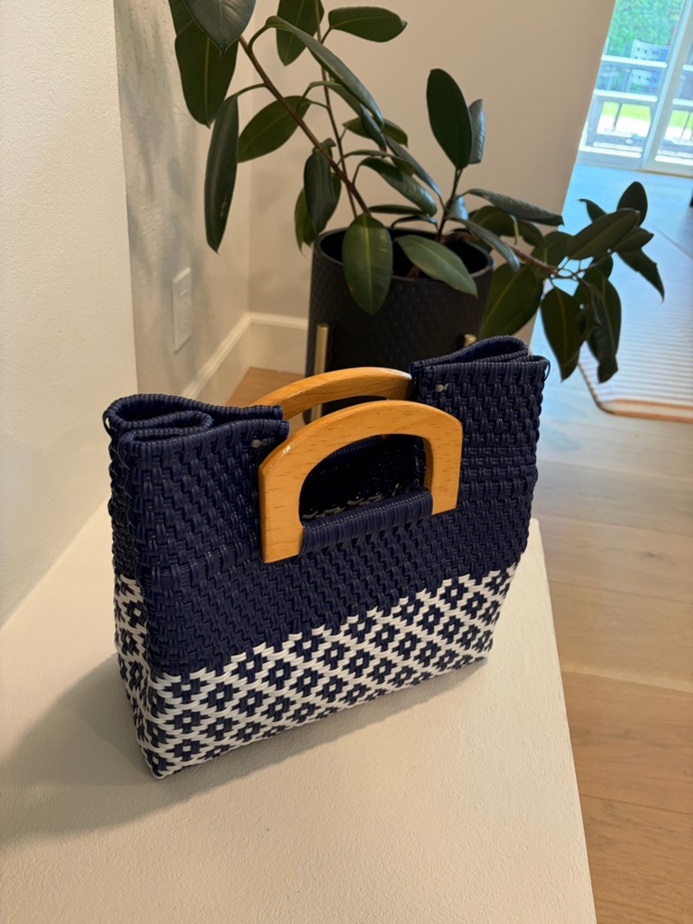 NEW Color de Luna Handmade Recycled Plastic Wooden Handle Eco Colorful Tote